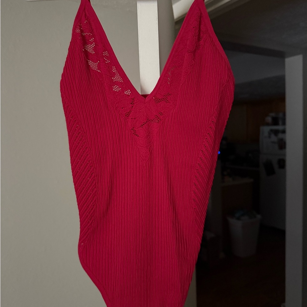 Red Lace V-Neck Bodysuit